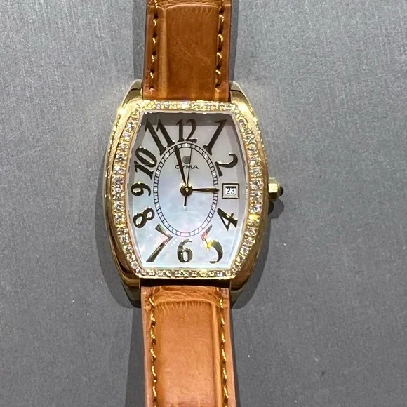 CYMA 18K Yellow Gold Diamond Mother of Pearl Dress Watch Ladies Cyma 18K Yellow Gold Diamond Bezel Circa 2002 | New  main image 4